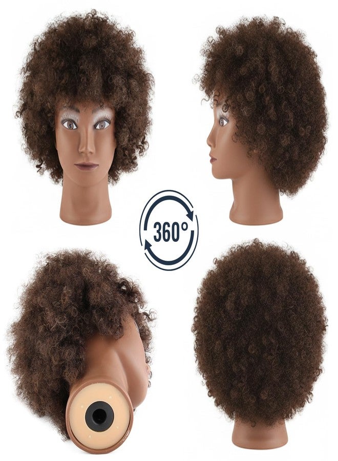AliLeader Afro mannequin head with 100% Human Hair Mannequin Head Curly Cosmetology for Display Practice Braiding Styling Training Head Hair Styling (Brown, 6 Inch) - Image 2